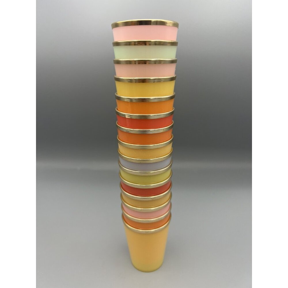 15 MCM Glasses Plastic Shot Mini Dessert KIH Vtg Hong Kong Multicolor Gold Band - Picture 2 of 16